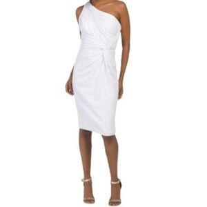 Rene By Rene Ruiz Women’s One shoulder Draped Sequin Cocktail Dress White 12